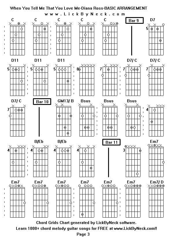 Chord Grids Chart of chord melody fingerstyle guitar song-When You Tell Me That You Love Me-Diana Ross-BASIC ARRANGEMENT,generated by LickByNeck software.